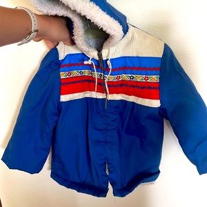 Vintage toddler jacket, adorable flower accents. Furry lining inside.